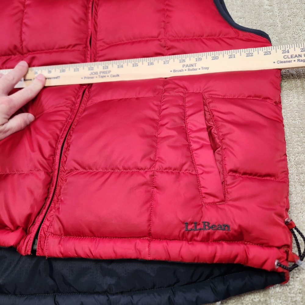 LL Bean Goose Down Puffer Vest Men Medium Quilted Reversible Full Zip Red Gray - Picture 4 of 7